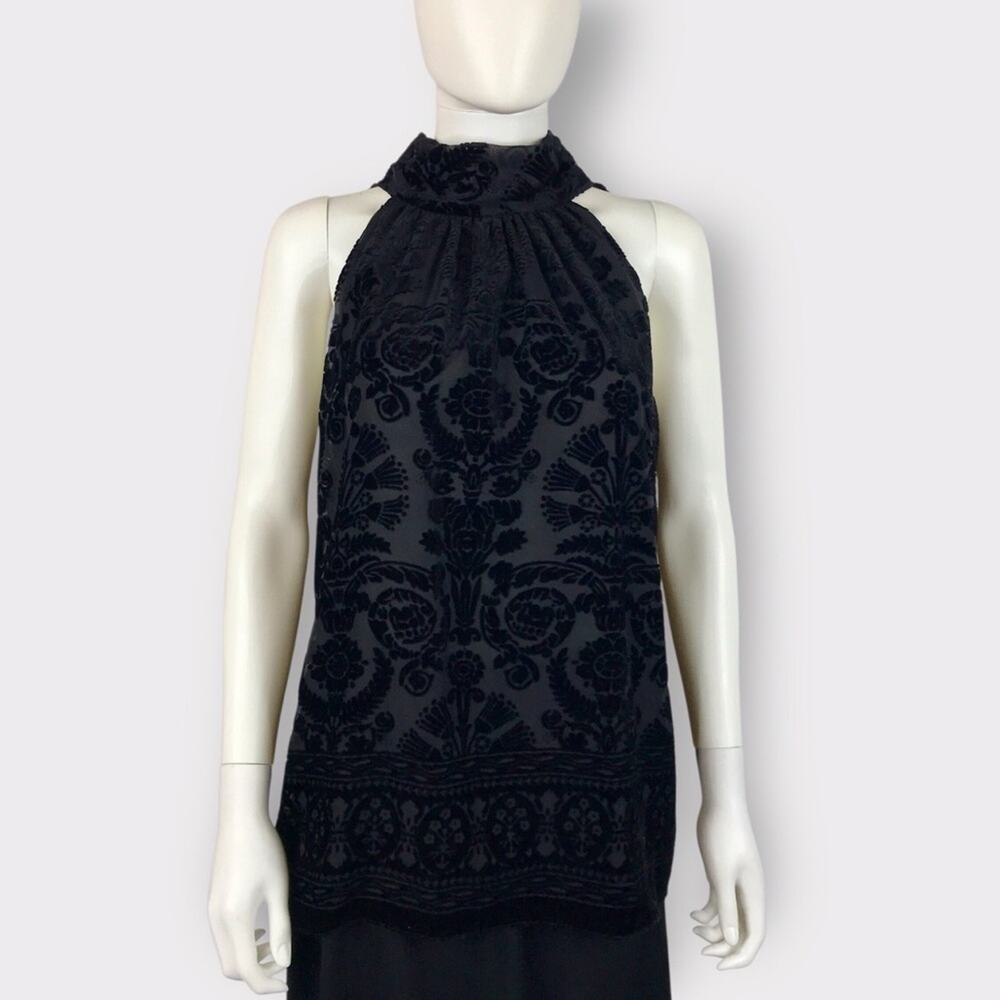Max Studio NWT Black Velvet Blouse Floral Burnout Velvet Sleeveless Top
